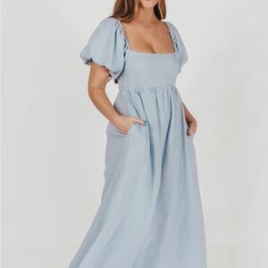 Worth Collective Blue Puff Sleeve Dress